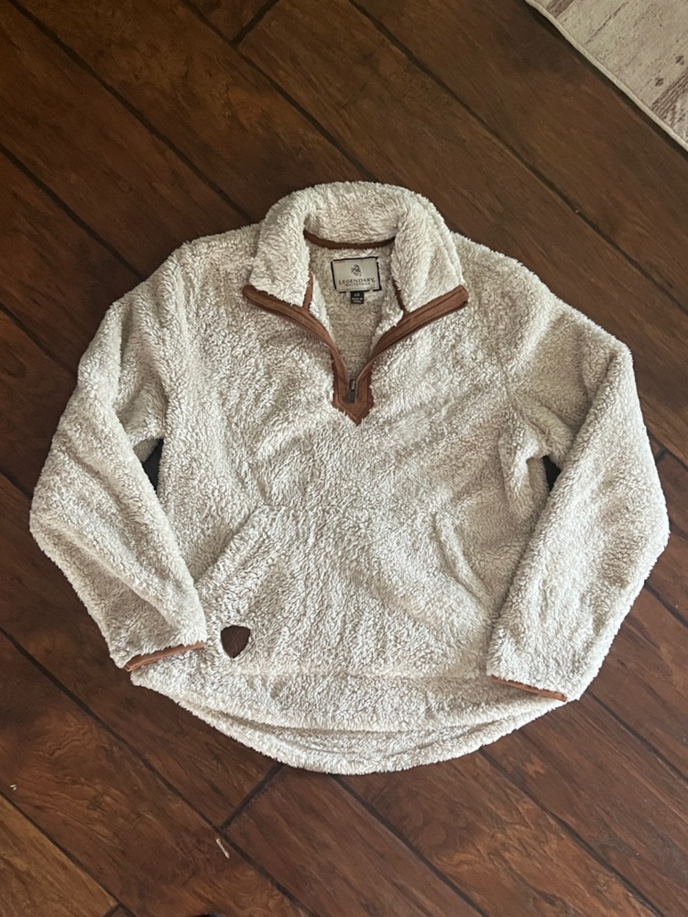 Legendary Whitetails Cream Sherpa Half-Zip with Brown Trim